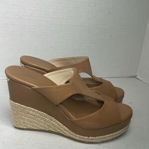 Never Worn!! Jimmy Choo Pacane tan vachetta leather wedge sandals NWOT